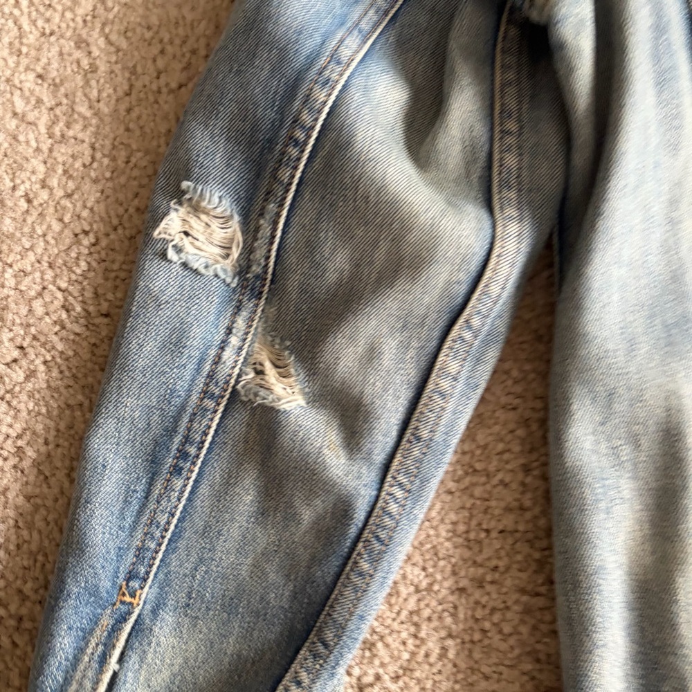 ABLE Women's Merly Denim Trucker Jacket Distressed Blue Closet Staple Sz Medium - Picture 9 of 14